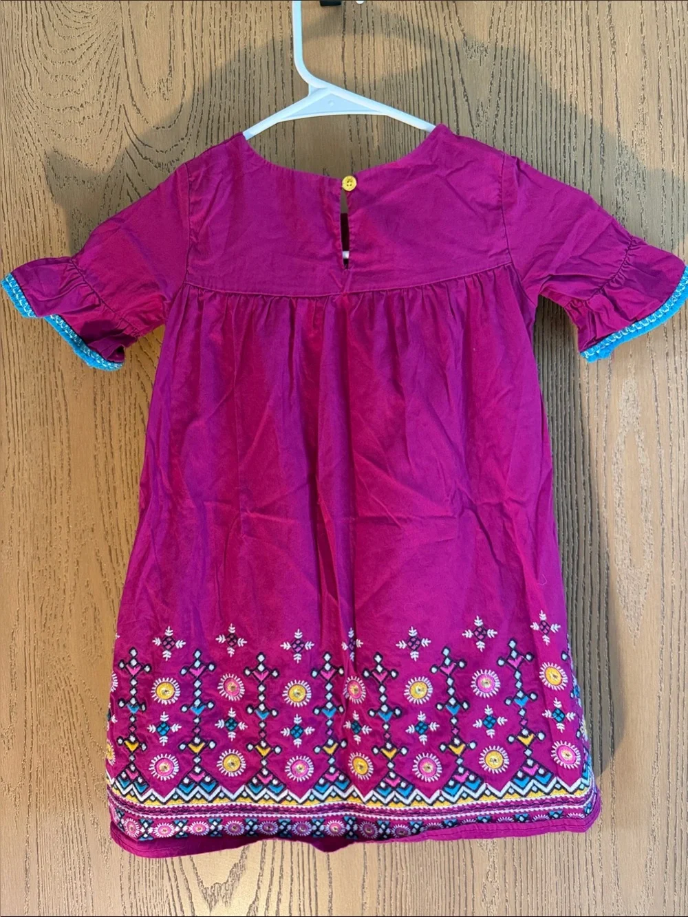 OshKosh B'gosh Magenta Embroidered Hem Dress with Blue Trim